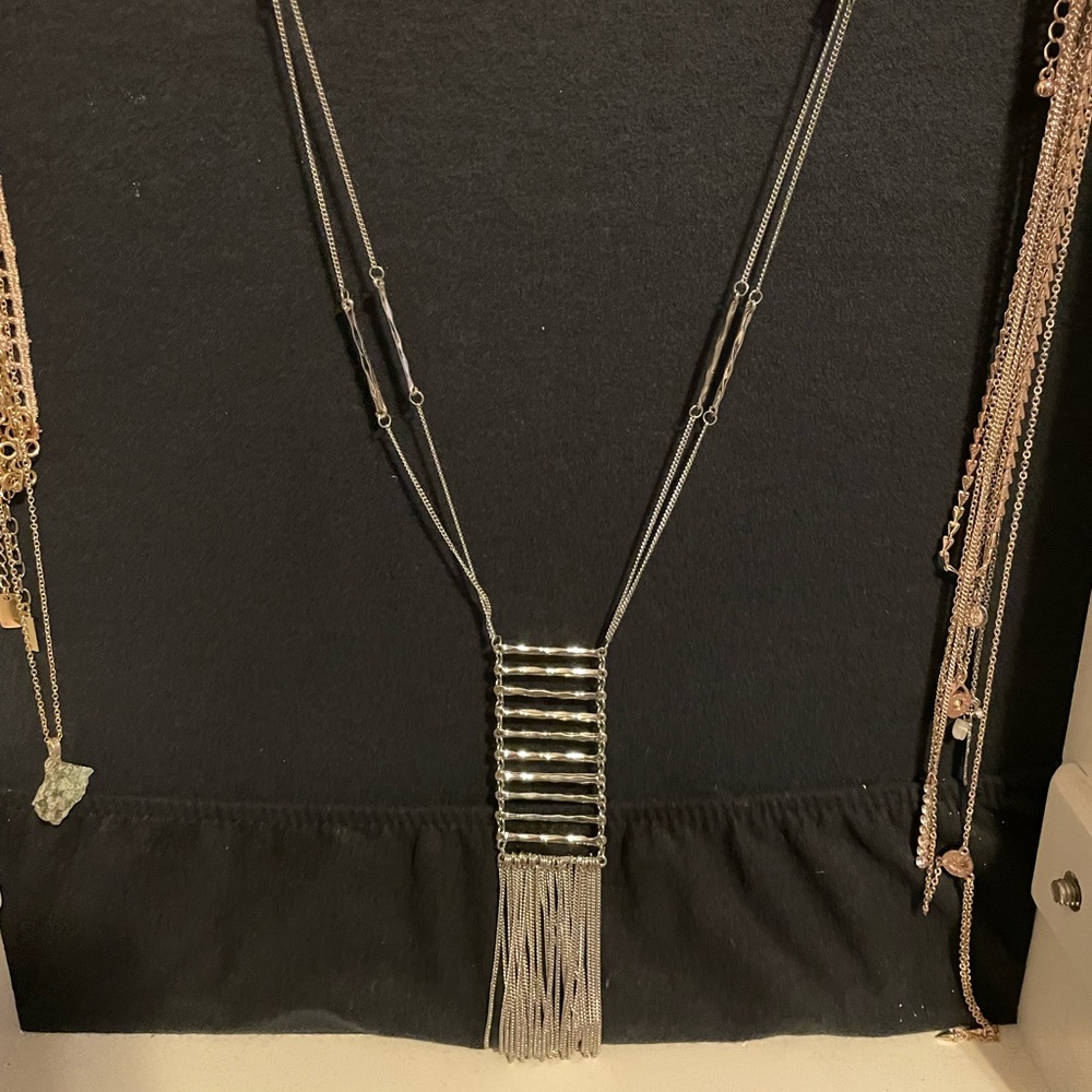 Long silver necklace